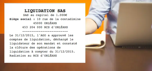 Annonce légale liquidation SAS